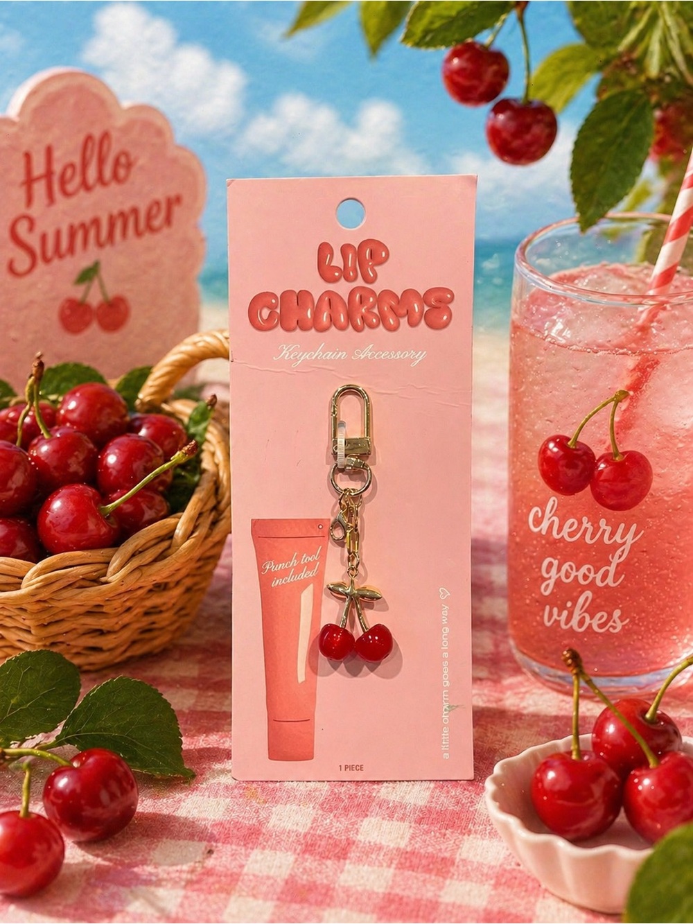 Lip Charms Mini Cherry Keychain Charm Accessory NWT 🍒